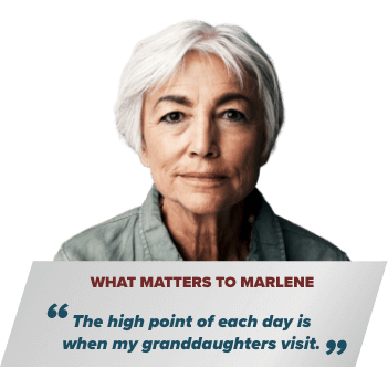 Headshot of Marlene, a retired grandmother of four.