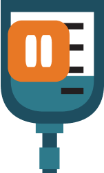 Icon of an IV bag with a pause symbol, representing dose interruption