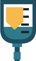 Icon of an IV bag with a down arrow symbol, representing dose reduction